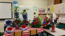 The finished demonstration with handmade tissue paper rosettes.